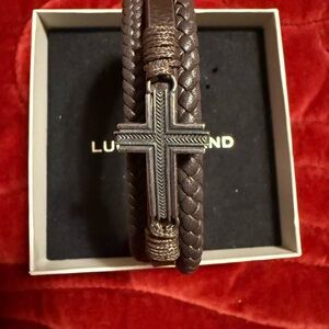 Brown Leather Bracelet with Cross